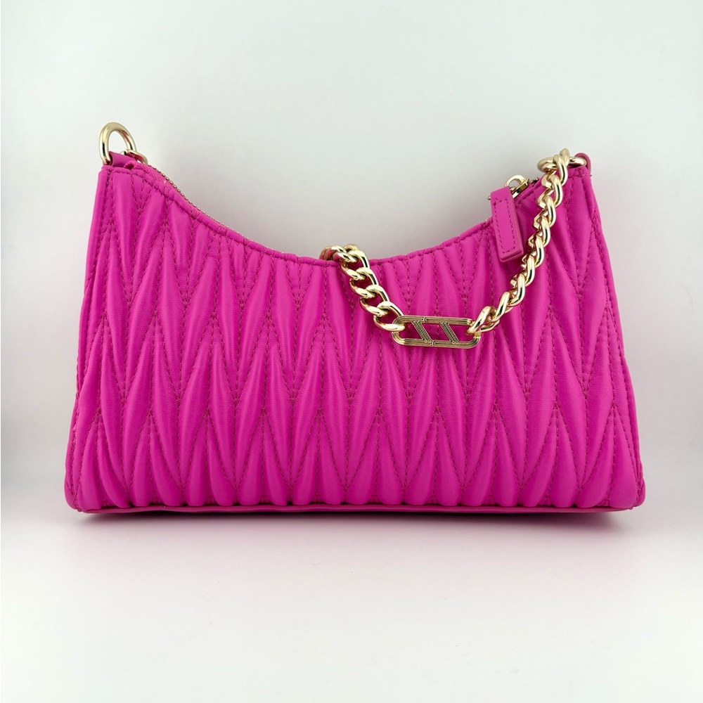 Aldo Hot Pink Quilted Chain Shoulder Bag w/ Coin Pouch & Removable Guitar Strap - Picture 3 of 10